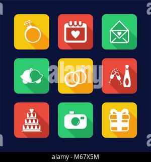 Wedding Icons Flat Design Stock Vector
