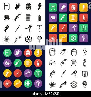 Welding All in One Icons Black & White Color Flat Design Freehand Set Stock Vector