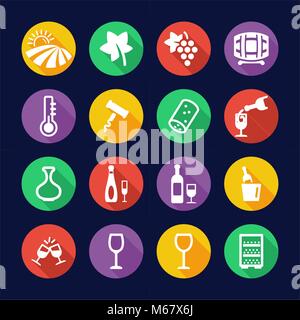 Wine Icons Flat Design Circle Stock Vector
