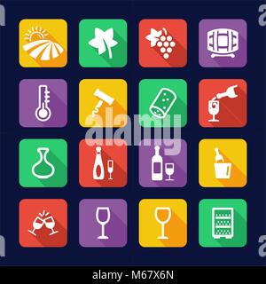 Wine Icons Flat Design Stock Vector