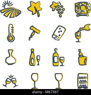Wine Icons Freehand 2 Color Stock Vector