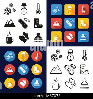 Winter All in One Icons Black & White Color Flat Design Freehand Set Stock Vector
