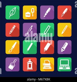 Writing Tools Icons Flat Design Stock Vector