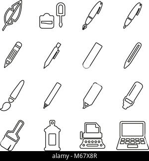 Writing Tools Icons Thin Line Vector Illustration Set Stock Vector