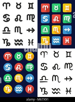 Zodiac All in One Icons Black & White Color Flat Design Freehand Set Stock Vector