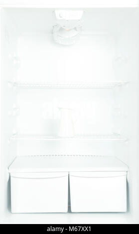 Empty open fridge with shelves, refrigerator. Stock Photo