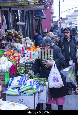 Commercial center along Manhattan Avenue in the Greenpoint neighborhood of Brooklyn, New York. Stock Photo