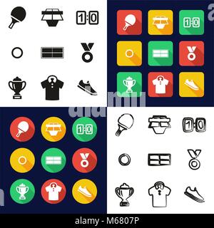 Table Tennis All in One Icons Black & White Color Flat Design Freehand Set Stock Vector