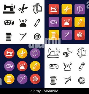 Tailor Shop All in One Icons Black & White Color Flat Design Freehand Set Stock Vector