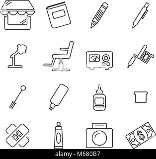 Tattoo Parlor Icons Thin Line Vector Illustration Set Stock Vector