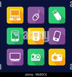 Technology Icons Flat Design Stock Vector