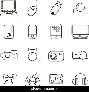 Technology or Multimedia or Gadget Icons Thin Line Vector Illustration Set Stock Vector
