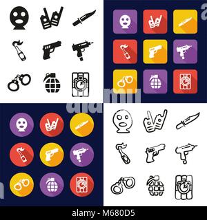 Terrorist All in One Icons Black & White Color Flat Design Freehand Set Stock Vector