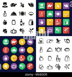 Thanksgiving All in One Icons Black & White Color Flat Design Freehand Set Stock Vector