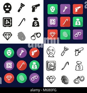 Thief All in One Icons Black & White Color Flat Design Freehand Set Stock Vector