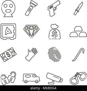 Thief or Robber or Crook or Burglar Icons Thin Line Vector Illustration Set Stock Vector