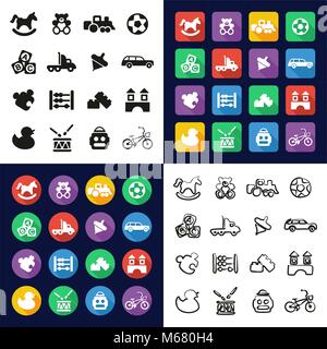 Toys All in One Icons Black & White Color Flat Design Freehand Set Stock Vector