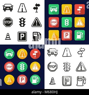 Traffic All in One Icons Black & White Color Flat Design Freehand Set Stock Vector