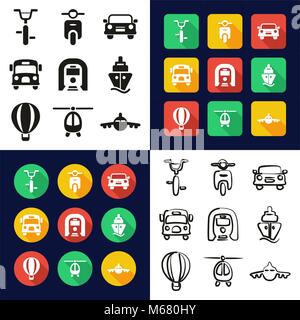 Transport All in One Icons Black & White Color Flat Design Freehand Set Stock Vector