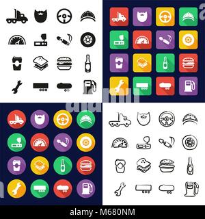 Truck Driver All in One Icons Black & White Color Flat Design Freehand Set Stock Vector