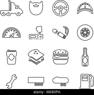 Truck Driver Icons Thin Line Vector Illustration Set Stock Vector