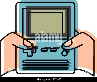 hands holding retro video game console vector illustration Stock Vector