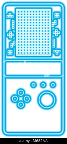 portable game console retro game tetris vector illustration blue neon line design Stock Vector