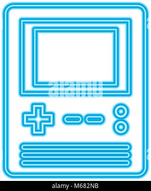 retro portable video game console gadget vector illustration blue neon line design Stock Vector