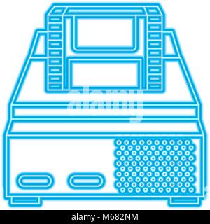 retro video console game and cassette vector illustration blue neon line design Stock Vector