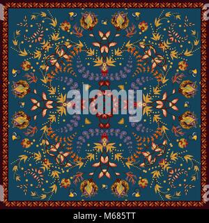 Design for square pocket, shawl, textile. Paisley floral pattern Stock Vector