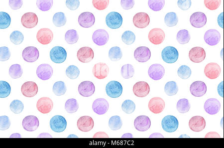 Watercolor polka dots pattern. Blue and pink circles background Stock Photo