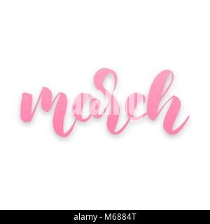 March In Script Hello March handwritten calligraphy lettering text. Spring month vector ...