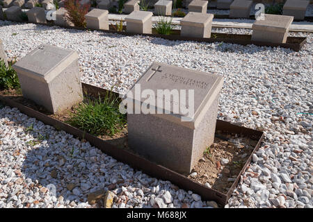 The Syra New British Cemetery, Ermoupoli, Syros (aka Siros or Syra), Cyclades, Greece, is maintained by the Commonwealth War Graves Commission. Stock Photo