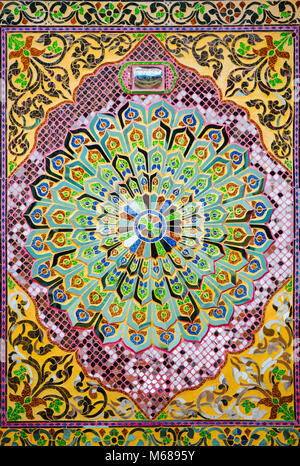 Detail of a colorful mosaic inside the Sutaungpyei Pagoda. Mandalay Hill, Myanmar (Burma). Stock Photo