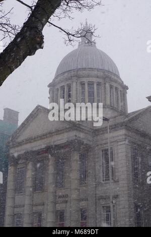 His Majetsy's Theatre. Beast from the East, Snow Storm Emma. Aberdeen, Scotland, UK. Stock Photo