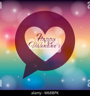 happy valentines heart love in speech bubble bright blurred multicolored background vector illustration Stock Vector