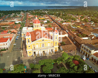 Main square in Granada Nicaragua aerial drone view Stock Photo