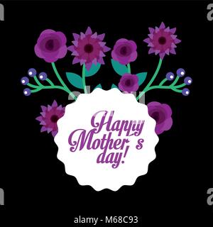 violet flowers decoration ornament round label happy mothers day vector illustration Stock Vector