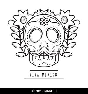 viva mexico skull mustache flowers vector illustration Stock Vector