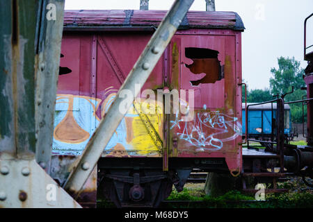 Graffiti art on a old train Stock Photo