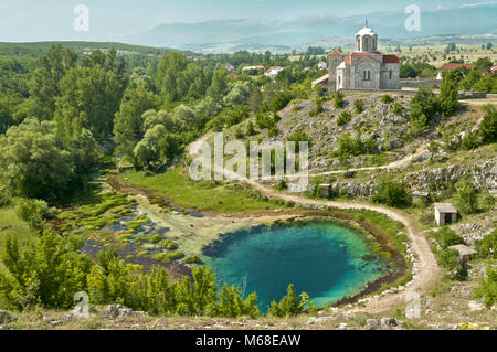 cetina river source in croatia, in the dalmatian hinterland, near the city of vrlika, view to the largest of few sources of the river cetina, also cal Stock Photo