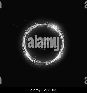 Luminous neon banner of white color. Shining lights in motion with small particles. Glare bokeh. Flying motes and lights. Banners for the web. Vector  Stock Vector