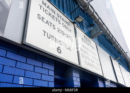 Turnstile six entrance at Goodison Park, home to Everton Football Club. Liverpool, Merseyside