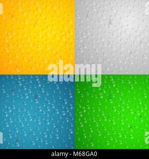 Realistic dripping drops of water. Multicolored glass. Colorful background for your projects. Pure freshness. Vector illustration. EPS 10 Stock Vector