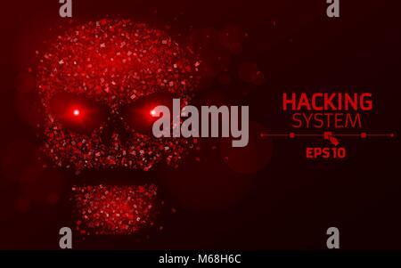 Hacking system. Abstract, luminous skull of red color from programming symbols. Blazing neon eyes. The data is under threat. Vector illustration. EPS  Stock Vector