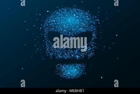 Hacking system. An abstract, luminous skull of blue color from a binary code. The data is under threat. Hi-tech and programming. Vector illustration.  Stock Vector