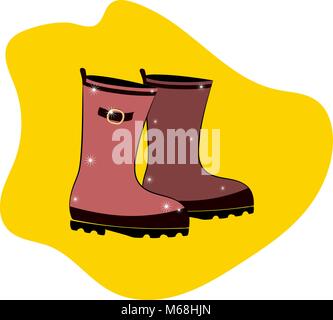 pink rubber boots on a yellow background isolated Stock Vector