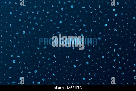Abstract background from different programming symbols. Hi-tech and programming in design. Overflowing text. Vector illustration. EPS 10 Stock Vector