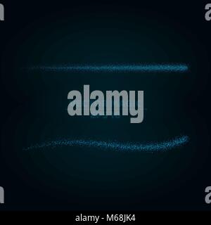 Magical blue stripes of bright and small particles on a dark background. Shining stars in motion. Pattern of highlights. A flying comet. Vector illust Stock Vector