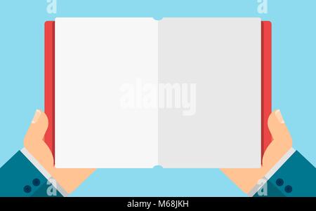 Business man holding a blank diary in hands. Empty space for your projects. Vector illustration in a flat style. Cover and paper pages. EPS 8 Stock Vector